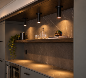 basement bar built in with lighting